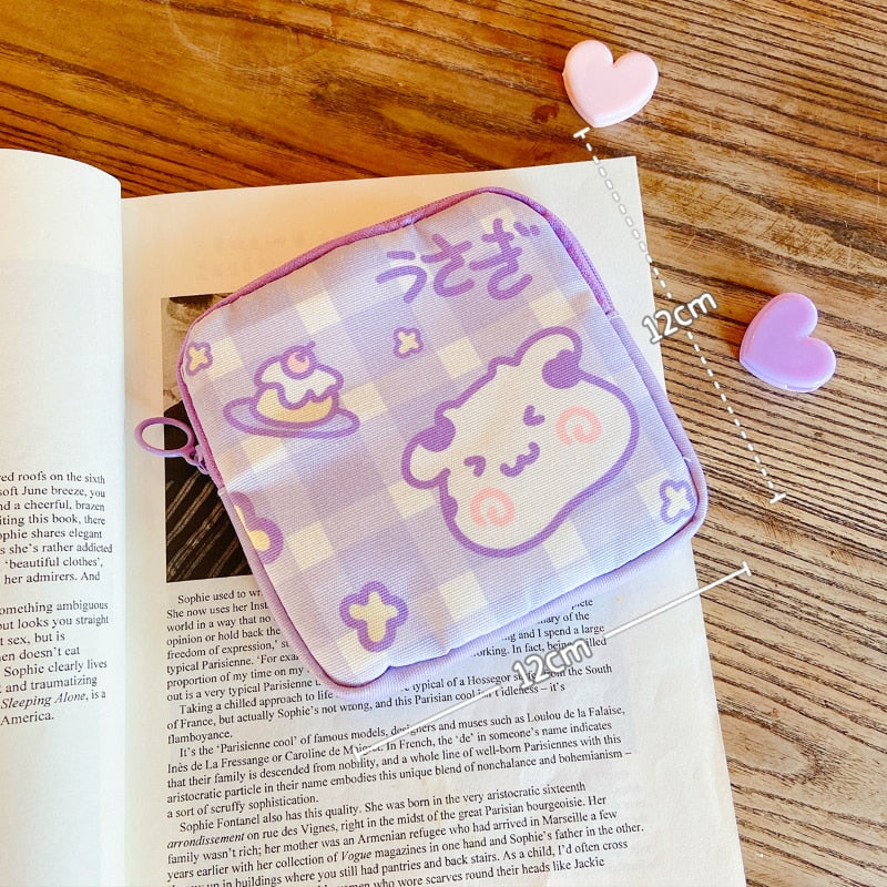 Cute Large Capacity Sanitary Napkin Storage Bags Cartoon Rabbit Bear Girls Physiological Period Tampon Organiser Bag Mini Bag