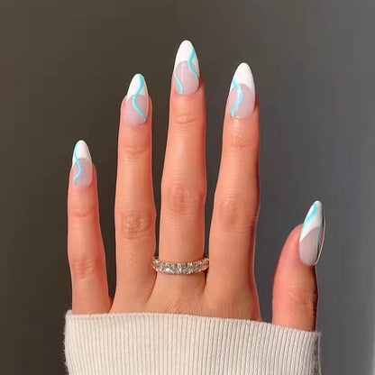 24Pcs Almond Fake Nail Gradient Simple French False Nails Daisy Flower Design Manicure Nails Detachable Full Cover Press On Nail
