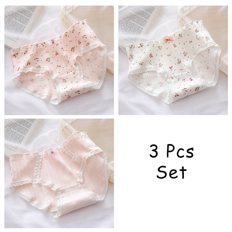 WONTIVE 1pc 3pcs set Cute Panties with Bow Knot Womens Cotton Panties Pink Lolita Japanese Panty Underwear For Women Girl Briefs