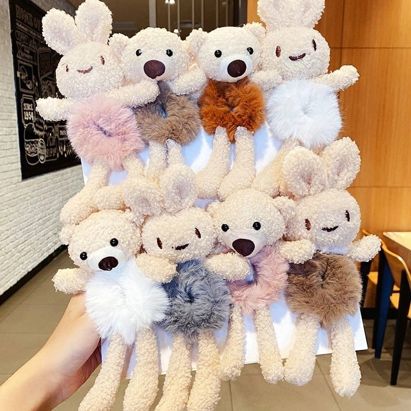 New Children Girls Cute Cartoon Panda Cat Rabbit Plush Elastic Hair Bands Hair Decorate Scrunchie Fashion Women Hair Accessories