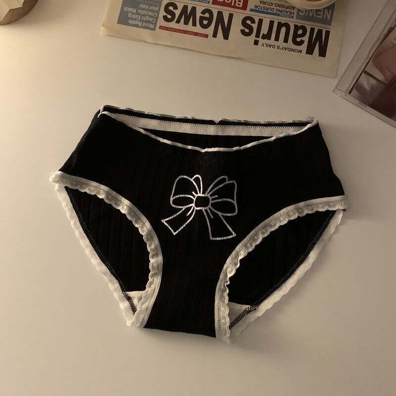 Lolita Girls Bow-knot Cotton Underwear Japanese Ladies Cute Antibacterial Mid-waist Briefs Lingerie