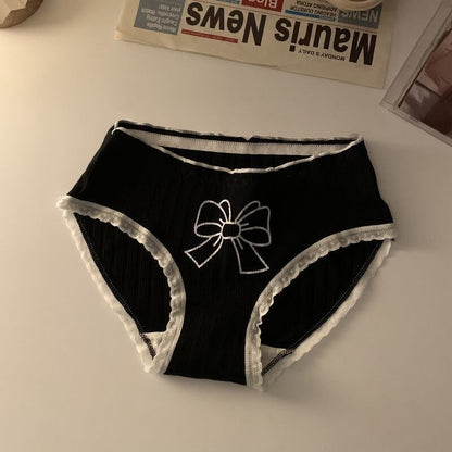 Lolita Girls Bow-knot Cotton Underwear Japanese Ladies Cute Antibacterial Mid-waist Briefs Lingerie