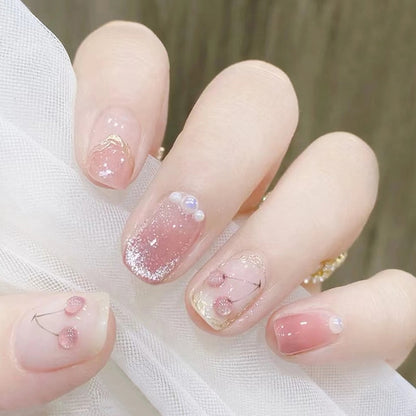 24Pcs Ballerina False Nails with Glue Short Nail Beauty Tools Press on Fake Nails Full Cover Artificial Nails Tips Manicure