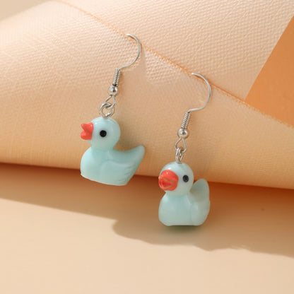 Pink Cartoon Duck Earrings Set Cute Animal Butterfly Heart Dangle Earrings For Women Girls Geometric Earring Trendy Jewelry Gift