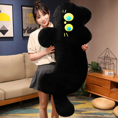 100cm Sleeping Giant Cat Plush Pillow Kawaii Big Eyes Flat Toys Soft Stuffed Animal Cartoon Doll Black Kitten Kitty Plushies Nap Sofa Bed Cushion Christmas Birthday Gift