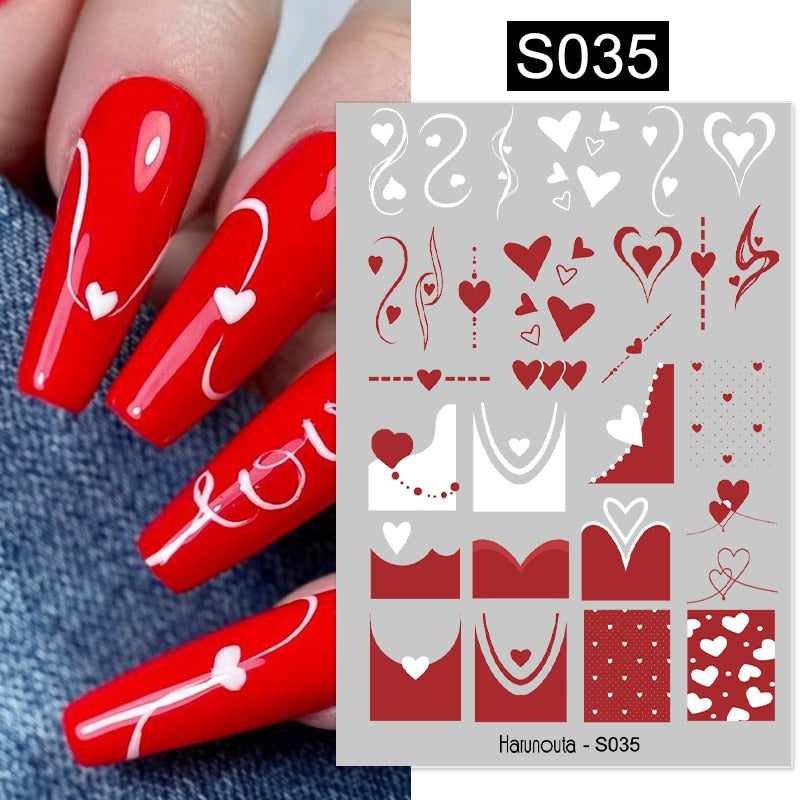 Harunouta Simple Flowers 3D Nail Stickers Gold Heart French Tip Lines Leopard Print Design Adhesive Sliders Manicure Nail Decals