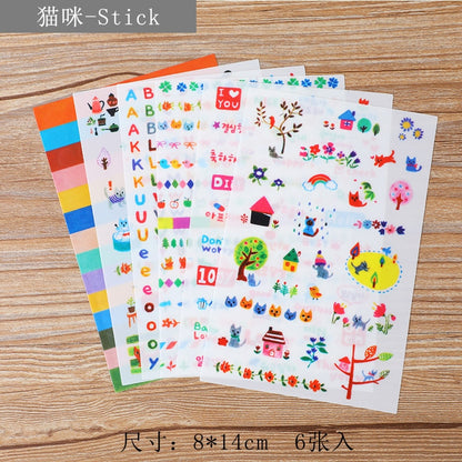 6pcs/lot  Waterproof Cartoon Cute Transparent Diy Decoration Stickers Korea Hand Account Stickers Kawaii Plastic Cup Stickers
