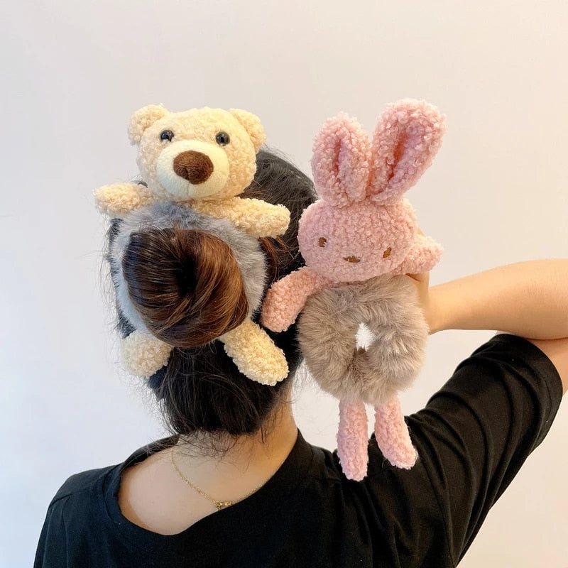 New Children Girls Cute Cartoon Panda Cat Rabbit Plush Elastic Hair Bands Hair Decorate Scrunchie Fashion Women Hair Accessories