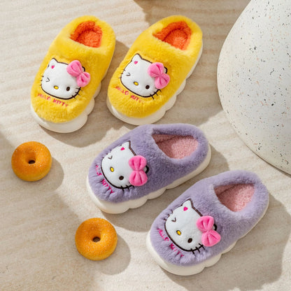 Kawaii Sanrio Hello Kitty Slippers Non-Slip Warm Cute Cartoon Anime Home Autumn and Winter Girls Plush Slipper Plush Gifts