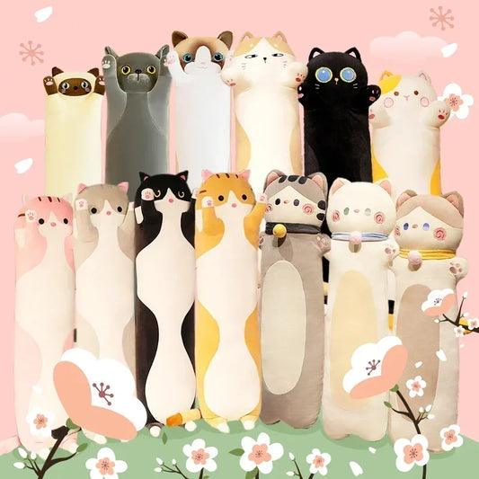Kawaii Cat long Pillow Plush Soft Long Cat Plushies Boyfriend Plush Toys Stuffed Pause Animal Sleep Pillow Kids Girls Gift Doll