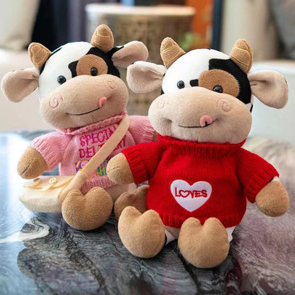 26CM Cartoon Milk Cow Plush Doll Cute Simulation Cattle Animals Plush Toys Soft Stuffed Sweater Cow Pillow Kids Birthday Gifts