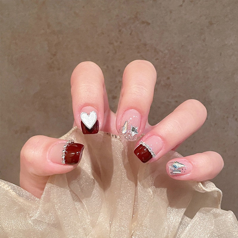 24pcs Wearable Pink Press On Fake Nails Tips With Glue false nails design Butterfly Lovely Girl false nails With Wearing Tools
