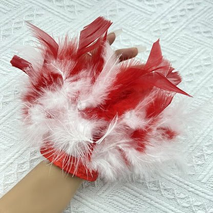 Women Natural Fur Feather Cuffs Snap On Bracelet Arm Cuff Shirts Sleeves For Women Real Ostrich Feather  Anklet Wrist Cuff