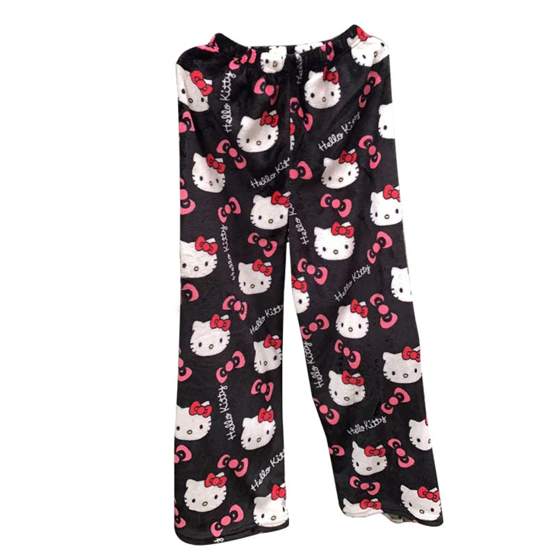 New Sanrio Anime Cartoon Hello Kitty Coral Fleece Pajama Pants Soft Trousers Women Casual Home Trousers Kawaii Birthday Gift