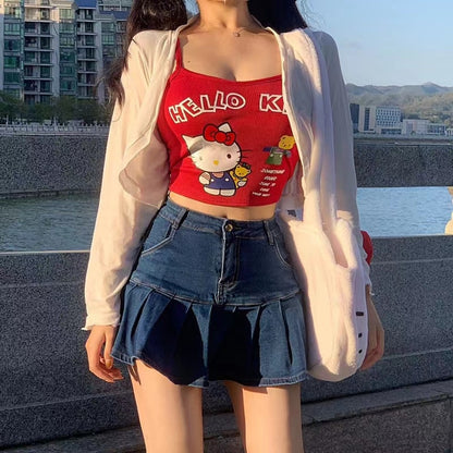 Hello Kitty Sling Cute Fashion Tight Vest Top New Self Cultivation Printed Bottoming Shirt Female Y2k Sling T Shirt