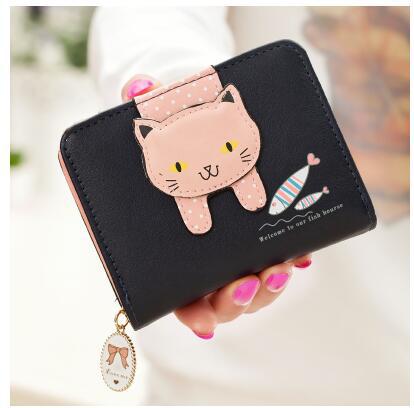 Women Cute Cat Wallet Small Zipper Girl Wallet Brand Designed Pu Leather Women Coin Purse Female Card Holder Wallet Billetera