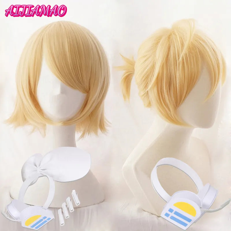 Rin Len Short Blond Heat Resistant Synthetic Hair Anime Cosplay Wigs + Track Code + Free Wig Cap