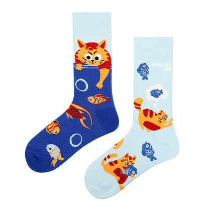 Mandarin duck asymmetric ab socks net red ins animal and plant in the tube cartoon fashion sports cotton socks