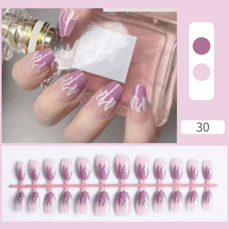 24pcs Sweet Summer Fake Nails Patches Pink Glitter Nude Press on Nails Women Wearable Nail Art Stickers Full Finished False Nail