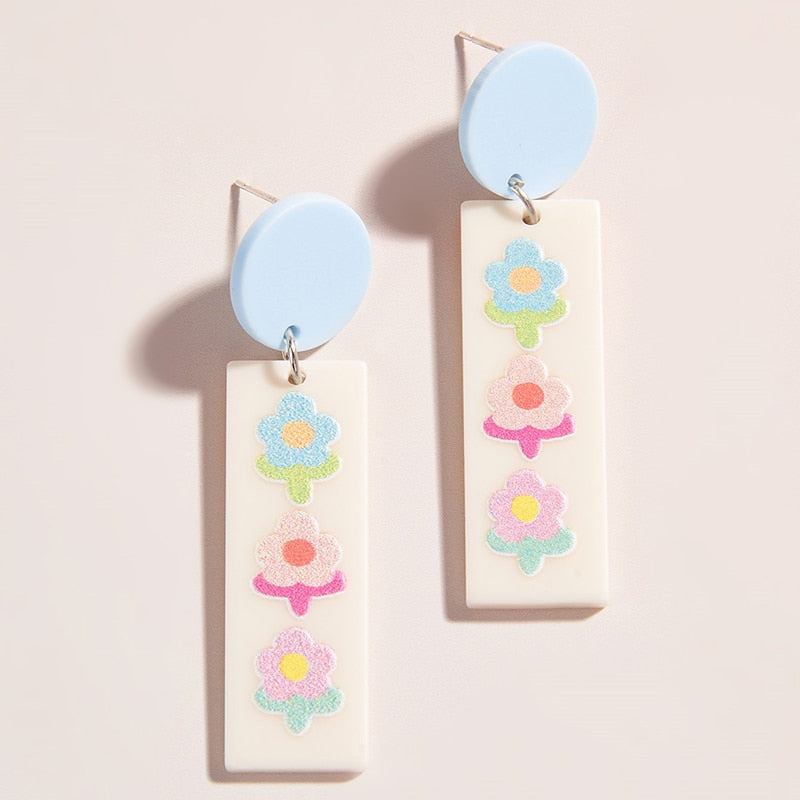 New Pattern Earring New Retro FlowerContrast Color Square Earrings Acrylic Simple Candy Color Earrings Pendientes Piercing