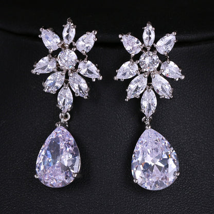 Luxury Zircon Wedding Long Dangle Earrings with Round Water Drop Elegant CZ Earrings for Women Bridal Wedding Jewelry Dress