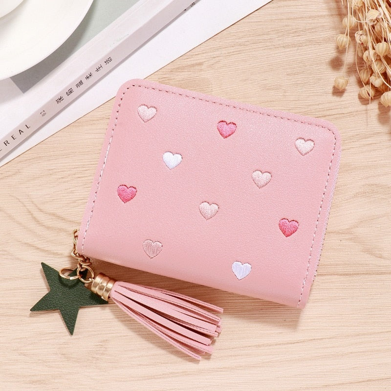 1PC Women Small Wallet Ladies Mini Tassel Wallet Cute Girl Short Zipper Lovely Pu Leather Coin Purse Female Hand Wallet Purse