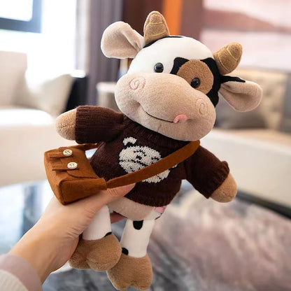 26CM Cartoon Milk Cow Plush Doll Cute Simulation Cattle Animals Plush Toys Soft Stuffed Sweater Cow Pillow Kids Birthday Gifts