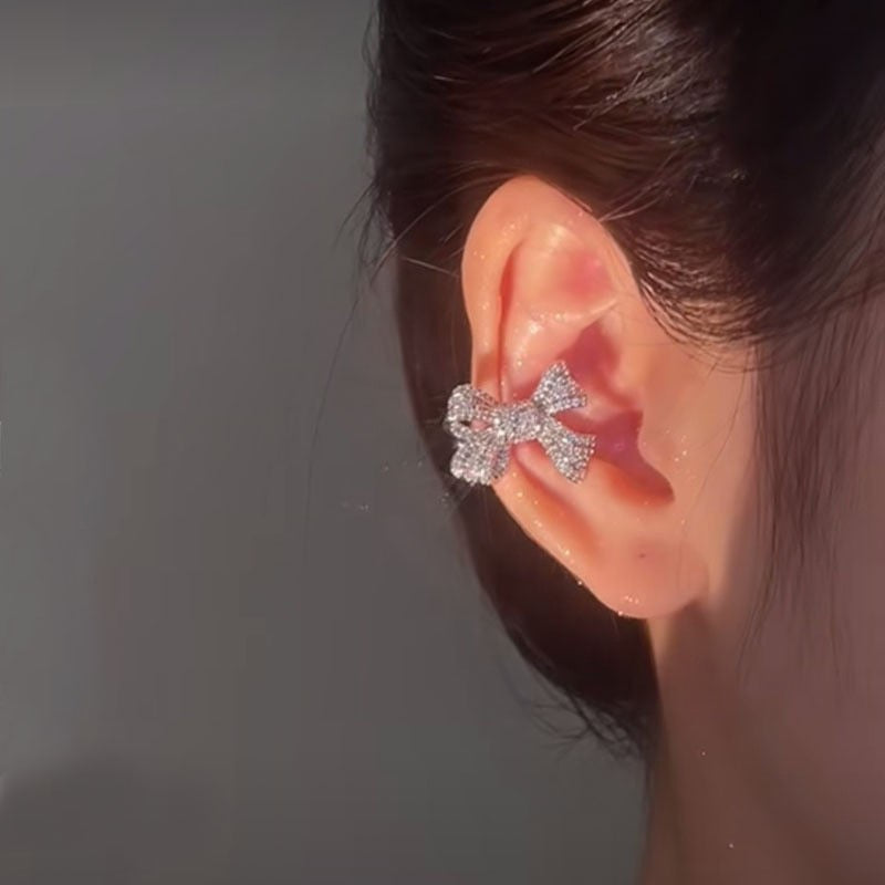 Korean Elf Butterfly Ear Cuff Without Piercing Clip Earrings for Women Elegant Sparkling Zircon Crystal Ear Clip Wedding Jewelry