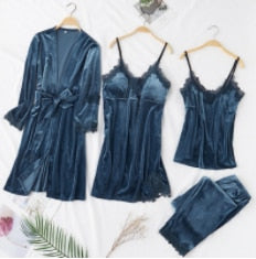 JULY'S SONG Pink 7 Pieces Women's Pajamas Sets Faux Silk Striped Pyjama Women's Pajamas Sleepwear Sets Spring Summer Homewear