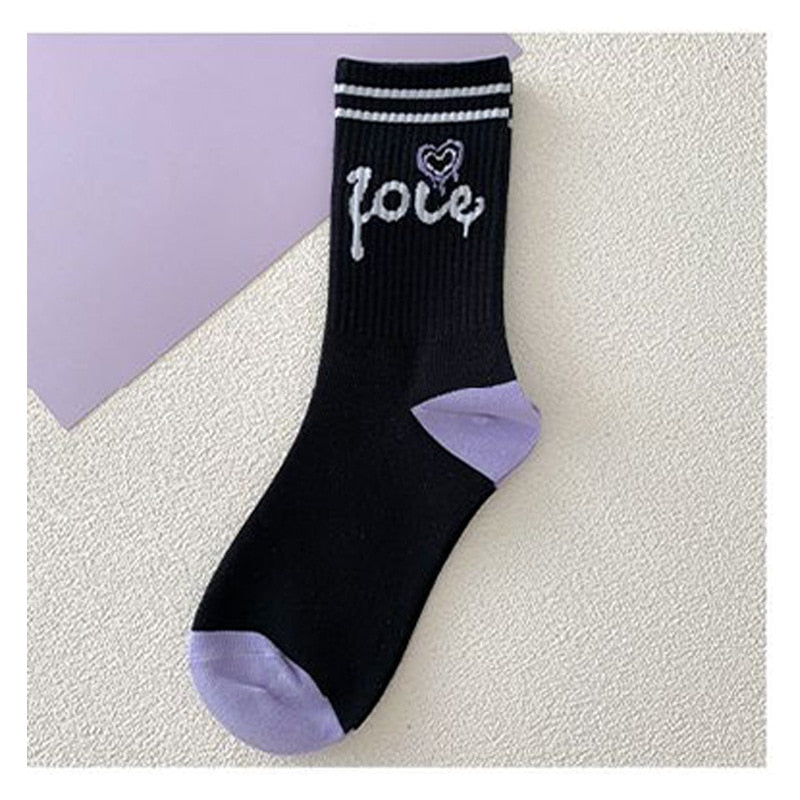 Love Cotton Socks Korean Harajuku English Letter Embroidery Kawaii Funny Socks Hip Hop Happy Skateboarding Team Sokken Socks