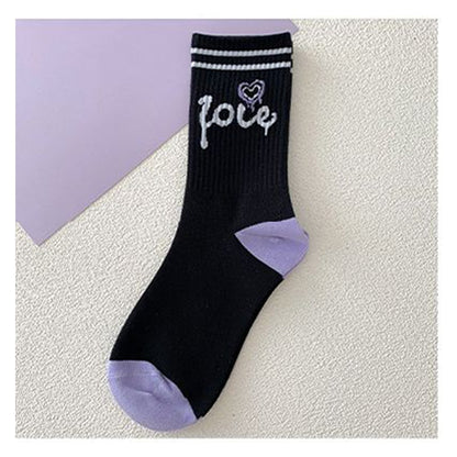Love Cotton Socks Korean Harajuku English Letter Embroidery Kawaii Funny Socks Hip Hop Happy Skateboarding Team Sokken Socks