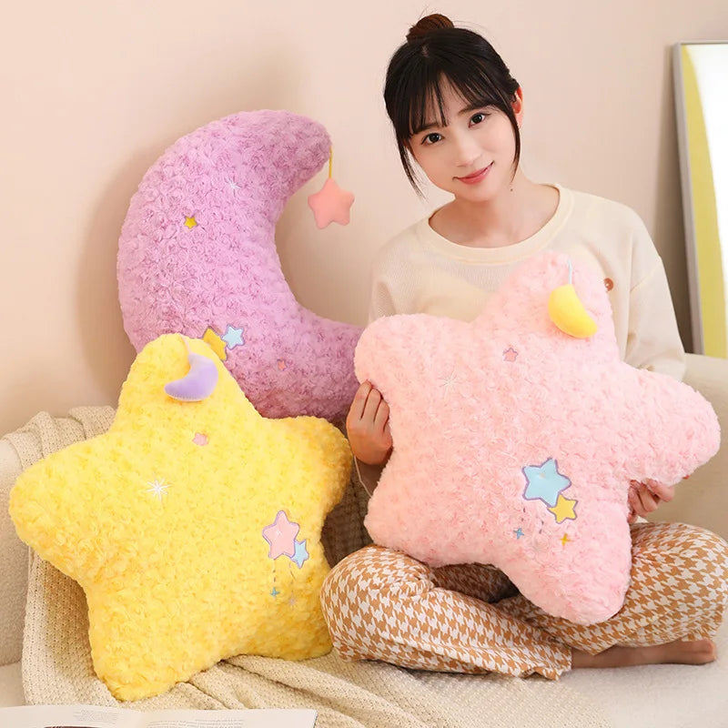 Stars & Moon Plush Toys Sky Pillow Plushies Cloud Stuffed Animals Pillow Pink White Yellow Purple Blue Living Room Chair Sofa Home Decor Cushion Gift