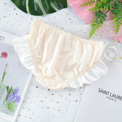 4XL Large Size Women Milk Silk Cute Lovely Sweety Princess Style Lolita Bow Ruffles Panties Elasticity Candy Colors Underwear