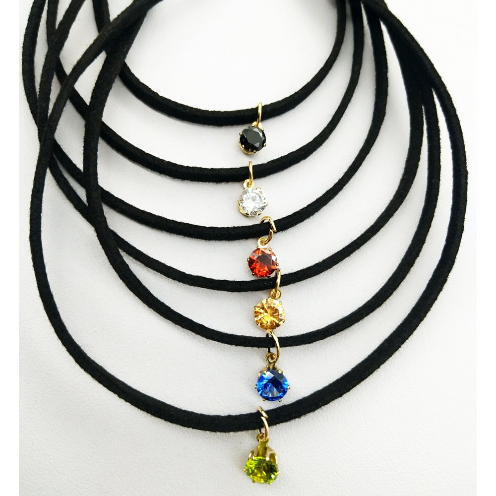 Poputton Rhinestone Chokers Necklaces for Women Jewelry Black Velvet Rope Chain Choker Necklace with Pendant Collier Femme