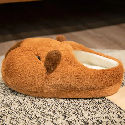 Winter Cotton Slippers Cute Animal Capybara Bag Shoes With Plush Home Couple Thick Bottom Winter Lady Indoor Warm Birthday Gift