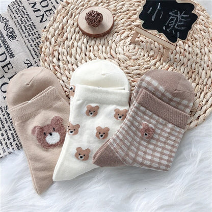 Creative New Brown Bear Socks Female Middle Tube Socks Japanese Cute Small Fresh Wild Student Socks Autumn and Winter Socks