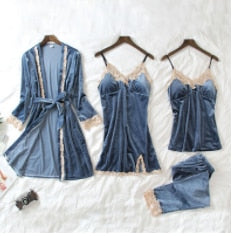 JULY'S SONG Pink 7 Pieces Women's Pajamas Sets Faux Silk Striped Pyjama Women's Pajamas Sleepwear Sets Spring Summer Homewear