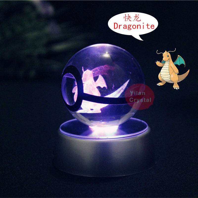 Pokémon Crystal Poké Ball: Pikachu Charizard Eevee Mew Mewtwo Bulbasaur Squirtle Jolteon Charmander Snorlax Dragonite LED Night Light Base Display Model Gift