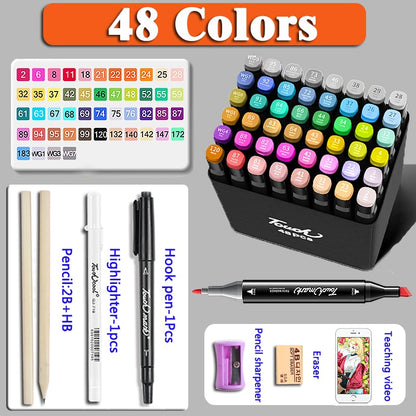 Vibrant Colors 168pcs Marker Set Double Ended Pens for Artists - Manga Drawing School Art Supplies