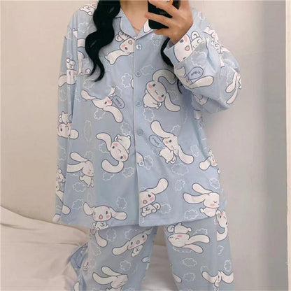 Kawaii Anime Sanrio Cinnamoroll Pajamas Clothes Cartoon Cute Loose Casual Cardigan Homewear Suit Long Sleeve Trousers Girls Gift