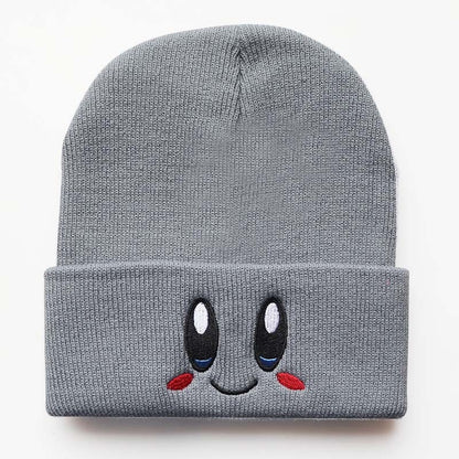 Kirby Winter Cute Smiley Eye Embroidered Knit Cap Stretch Cartoon Beanie Women's Preppy Hood Hipster  Student Warm Headwear