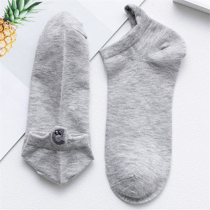 Women Cute Cartoon Expression Short Ankle Socks Happy Fashion Girls Funny Eared Lovers' Cotton Sokken Dropship