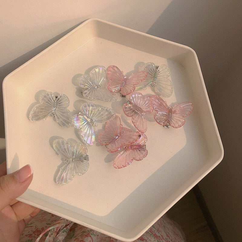 5Pcs Fashion Girls Transparent Butterfly Pink Hairpin Children Heart Shape Hair Clips Women Barrettes Headband Hair Accessories