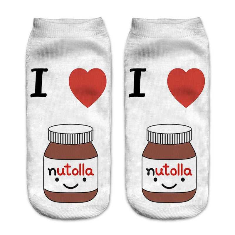 Women Funny Cute 3D Print Foods White Nutella Character Socks Unisex Happy Cartoon Donuts Biscuit Dessert Gift Sokken Dropship