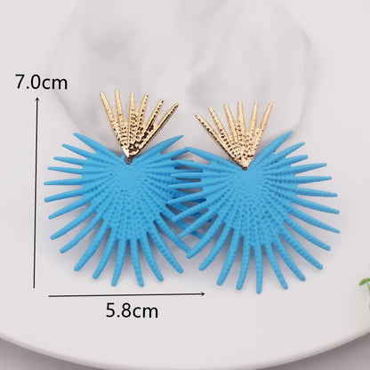 New Blue Color Dangle Earring for Women Round Metal Flower Leaf Crystal Gem Star Brincos Sweet Wedding Party Jewelry Xmas Gift