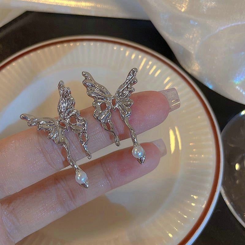 Y2K Fairy Butterfly Tassel Ear Clips Angel Ear Bone Clip Earring Elf Female No Ear Hole Ear Cuff Hanging Earring Fashion Jewelry