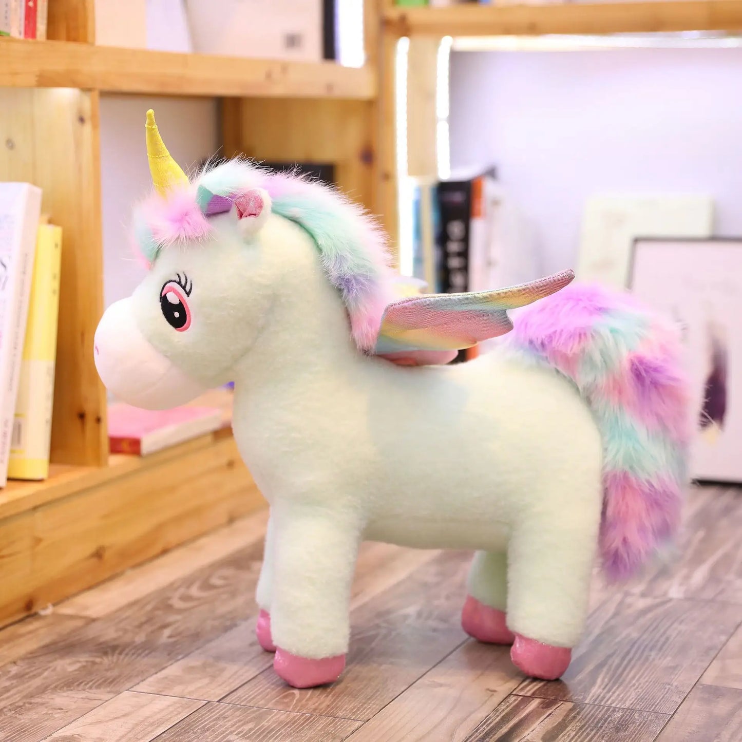 Fantastic Glow Rainbow Wings Unicorn Plush Toy Giant Unicorn Toy Stuffed Animal Doll Fluffy Hair Fly Horse Toys for Children Kid