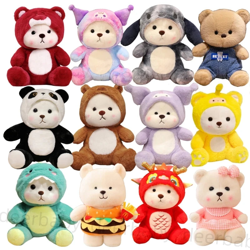 Cartoon Transformation Series Plush Panda Bear Bunny Creative Toy Wear Anime Clothes Baby Decor Christmas Gift Cute Stuffed Doll