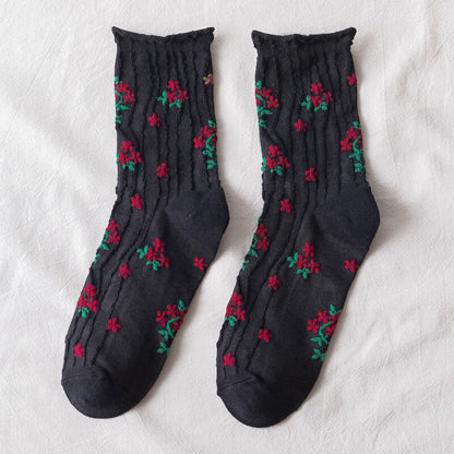 Korean Fashion News Floral Print Women's Socks Harajuku Vintage Streetwear Crew Socks Japanese Kawaii Cute Cotton Long Sock