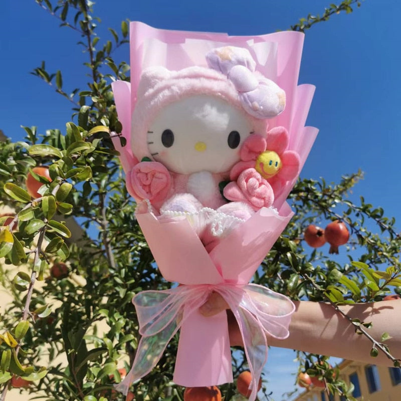 Cartoon My Melody Kuromi Cinnamoroll Kt Cat Hello Kitty Plush Doll Toy Sanrio Bouquet Gift Box Valentine's Day Christmas Graduation Gifts